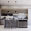 Modern Kitchen Interior Design With Marble Island Dark Wood Cabinets Pendant Lights And Appliances