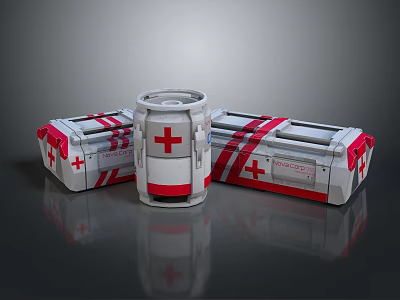 First Aid Medical Kits With Red Cross Symbols In Various Shapes And Straps 3d model