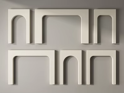 Six White Modern Door Arches Arranged On Wall For Decorative Design 3d model