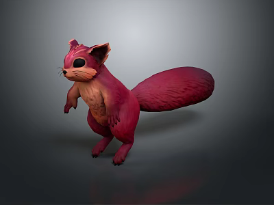 Pink Squirrel Game and Movie Character 3D Model With Big Eyes Fluffy Tail Standing Pose 3d model