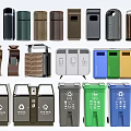 Public Trash Bins With Diverse Designs Colors And Waste Classification Features 3d model