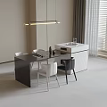 Dining table and chair combination dining chair dining table long chandelier 3d model