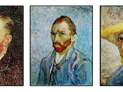 Classic Van Gogh Self Portrait Character Paintings With Expressive Brushstrokes And Vibrant Blue Background 3d model