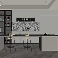 Modern Open Dining Room Interior With Island Table And High Back Chairs 3d model