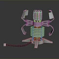 Shiny Metallic Mechanical Mechanism With Multiple Metal Arms Cylindrical Core And Black Cable