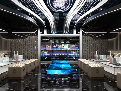 Modern Luxurious KTV Interior Design With Large Screen Lighting Decor And Sofa Seats 3d model