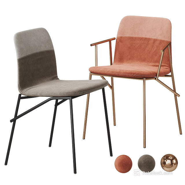 Modern Single Chair With Velvet Upholstery Gray Orange Tones And Metal Legs Design 3d model 