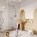 Kids Room Interior With Play Tent Toys Round Rug Bear Wall Design And Chandelier