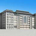 Traditional Modern Office Building Exterior With Classical Roof Large Windows And Symmetrical Design