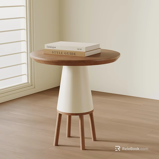 Modern Style Wooden Side Table With Round Top White Base And Three Legs 3d model 