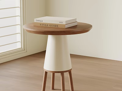 Modern Style Wooden Side Table With Round Top White Base And Three Legs 3d model
