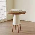 Modern Style Wooden Side Table With Round Top White Base And Three Legs
