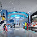 Ski Equipment Showroom Interior With Blue Theme Circular Structure And Lighting 3d model