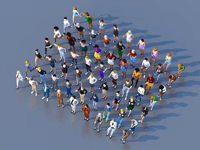 Large Group Of People Gathered Together With Diverse Clothing And Various Poses 3d model