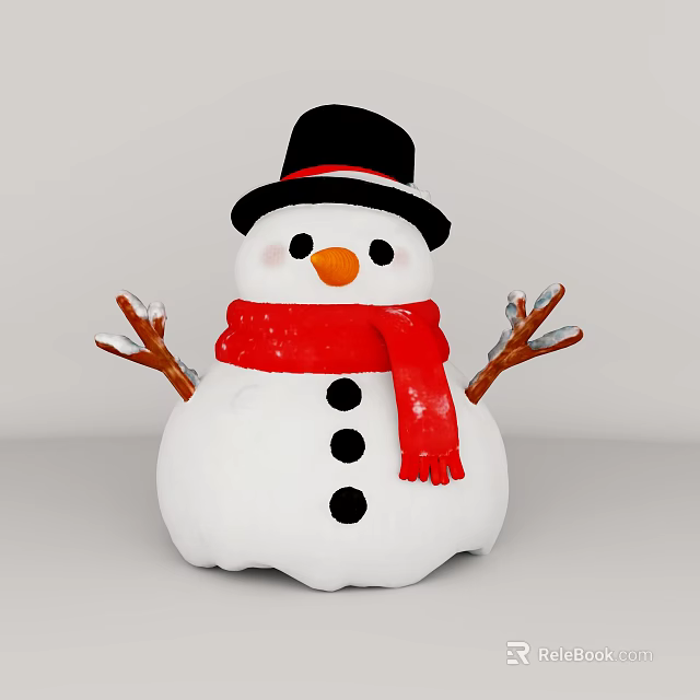 Snowman Game Movie Character With Black Hat Red Scarf White Body And Branch Arms 3d model 