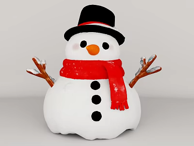 Snowman Game Movie Character With Black Hat Red Scarf White Body And Branch Arms 3d model