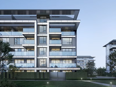 Modern Residential Building with Glass Balconies Large Windows and Contemporary Exterior Design 3d model