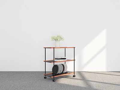 Modern Multi Tiered Storage Shelf With Wheels Vase And Storage Bins 3d model