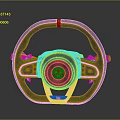 Gray Steering Wheel Featuring Black Circular Center OTIS Logo Yellow Stripe And Side Buttons
