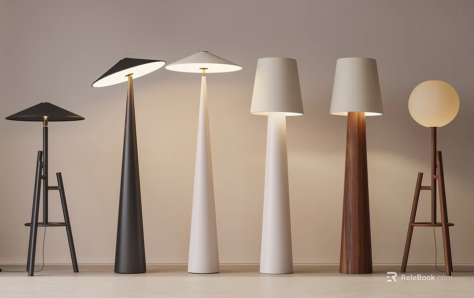 Modern Floor Lamps With Various Designs And Materials For Home Interior 3d model 