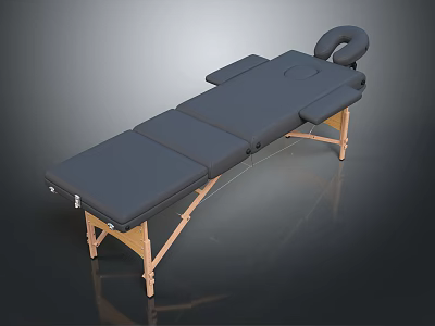 Medical Equipment Foldable Examination Table with Black Padding Headrest and Wooden Frame 3d model