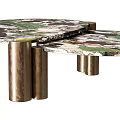 Modern Nesting Coffee Table Set With Marble Pattern Top And Metallic Cylindrical Legs 3d model