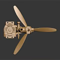 Golden Mechanical Engine Device With Shiny Propeller Blade And Metal Components