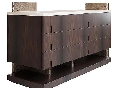 Modern Entryway Console Cabinet With Dark Wood Finish And Metal Leg Design Drawers 3d model