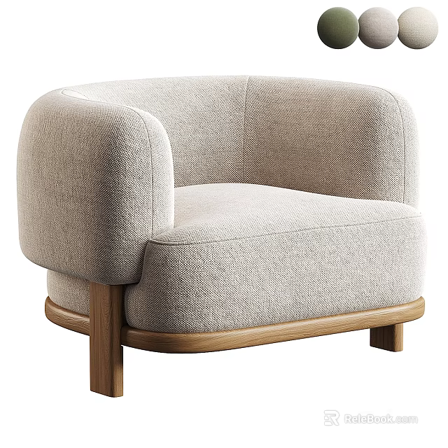 Modern Accent Chair with Textured Fabric Upholstery Curved Armrests and Wooden Base in Minimalist Design 3d model 