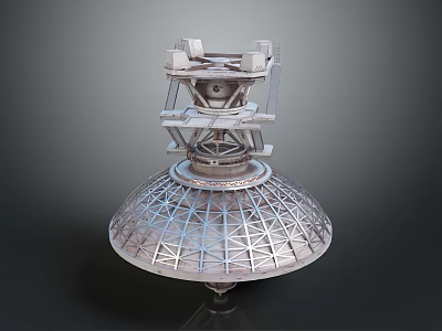 Metallic Industrial Device With Circular Grid Base And Top Mechanical Structure 3d model