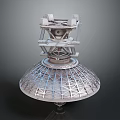 Metallic Industrial Device With Circular Grid Base And Top Mechanical Structure