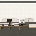 Modern Sectional Sofa In Beige With Wooden Coffee Table And Floor Lamp