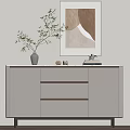 Modern Entryway Console Cabinet With Wall Art Decorative Vase Drawers And Ornaments