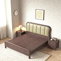 Modern Double Bed With Upholstered Headboard Nightstands Table Lamp Decorative Art And Wall Clock