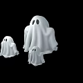 Cute White Ghost Dolls With Large And Two Small Sizes On Black Background 3d model