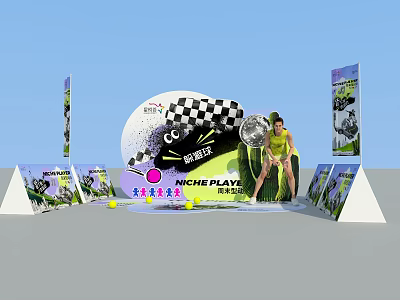 NICHE PLAY Joyful Event Booth With Black White Checkered Design And Display Stands 3d model
