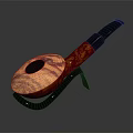 Elegant Decorative Ornament Set With Red Orange Marbled Pipe Black Mouthpiece On Metal Stand