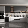 Modern Kitchen Interior With Gray Cabinets Stainless Steel Appliances And Marble Countertop