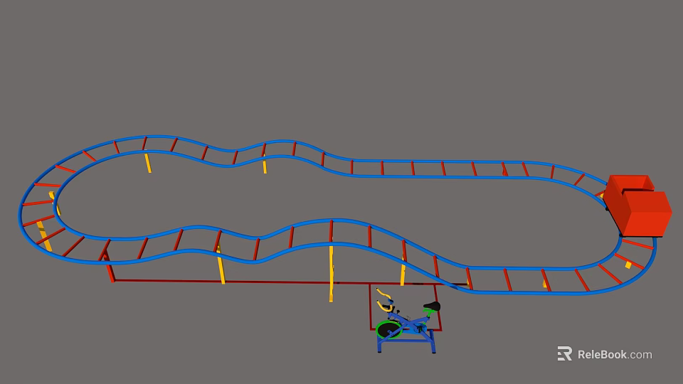 Fun Wavy Track Playground Equipment For Kids With Play Cart And Yellow Supports 3d model 