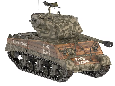 Classic Military Tank With Camouflage Paint King Kong Lettering And Metal Tracks 3d model