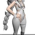 Anime Figure With Long Gray Hair Twin Braids Rabbit Ears White Bodysuit Multiple Angles View