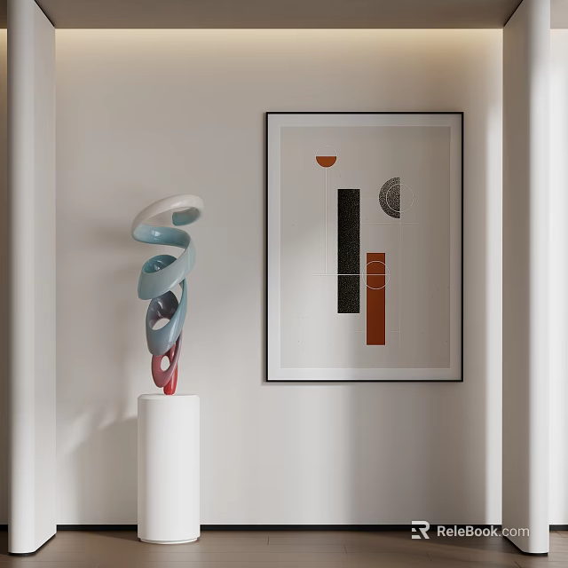 Modern Spiral Abstract Colorful Sculpture Carving On White Base With Geometric Wall Art 3d model 