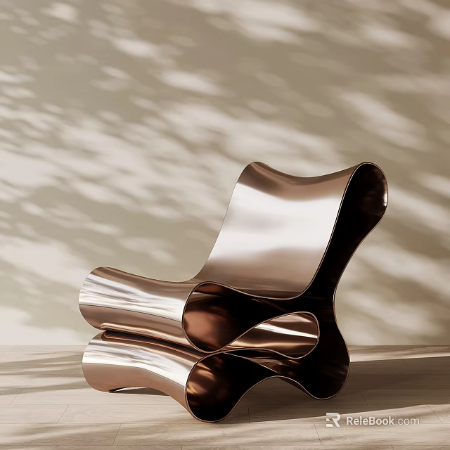 Modern Sleek Metallic Lounge Chair With Curved Design And Shadow Patterns 3d model 