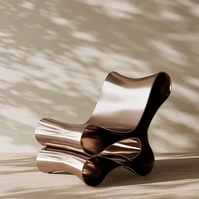 Modern Sleek Metallic Lounge Chair With Curved Design And Shadow Patterns 3d model