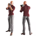 Three People Taking Photos With Cameras In Different Colored Turtleneck Sweaters And Pants