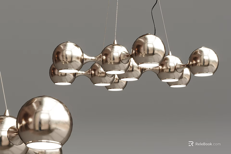 Modern Metallic Spherical Chandelier With Multiple Glossy Pendant Balls in Hanging Design 3d model 