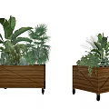 Outdoor Decorative Wooden Flower Planters with Wheels and Lush Green Tropical Plants