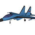 Blue Fighter Jet With Dual Vertical Tails Weapon Mounts Under Wings And Black Nose Cone