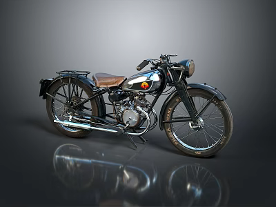 Vintage Classic Motorcycle With Brown Leather Seat Chrome Details And Fuel Tank Logo 3d model