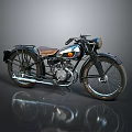 Vintage Classic Motorcycle With Brown Leather Seat Chrome Details And Fuel Tank Logo